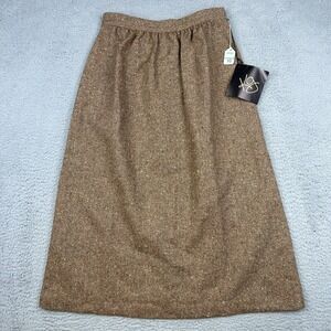 KG Silk Wool Skirt Womens 10 Brown Herringbone Tweed Lined Button Zip‎ USA Made